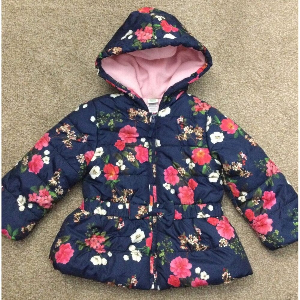 18M VGUC LITTLE ME Blue Floral Fleece Puffer Jacket